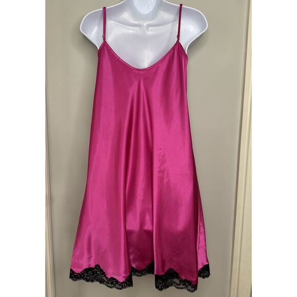 VTG Y2K Morgan Taylor Babydoll Satin Pink Slip Dress XL Chemise Lace Trim Teddy - Picture 2 of 14